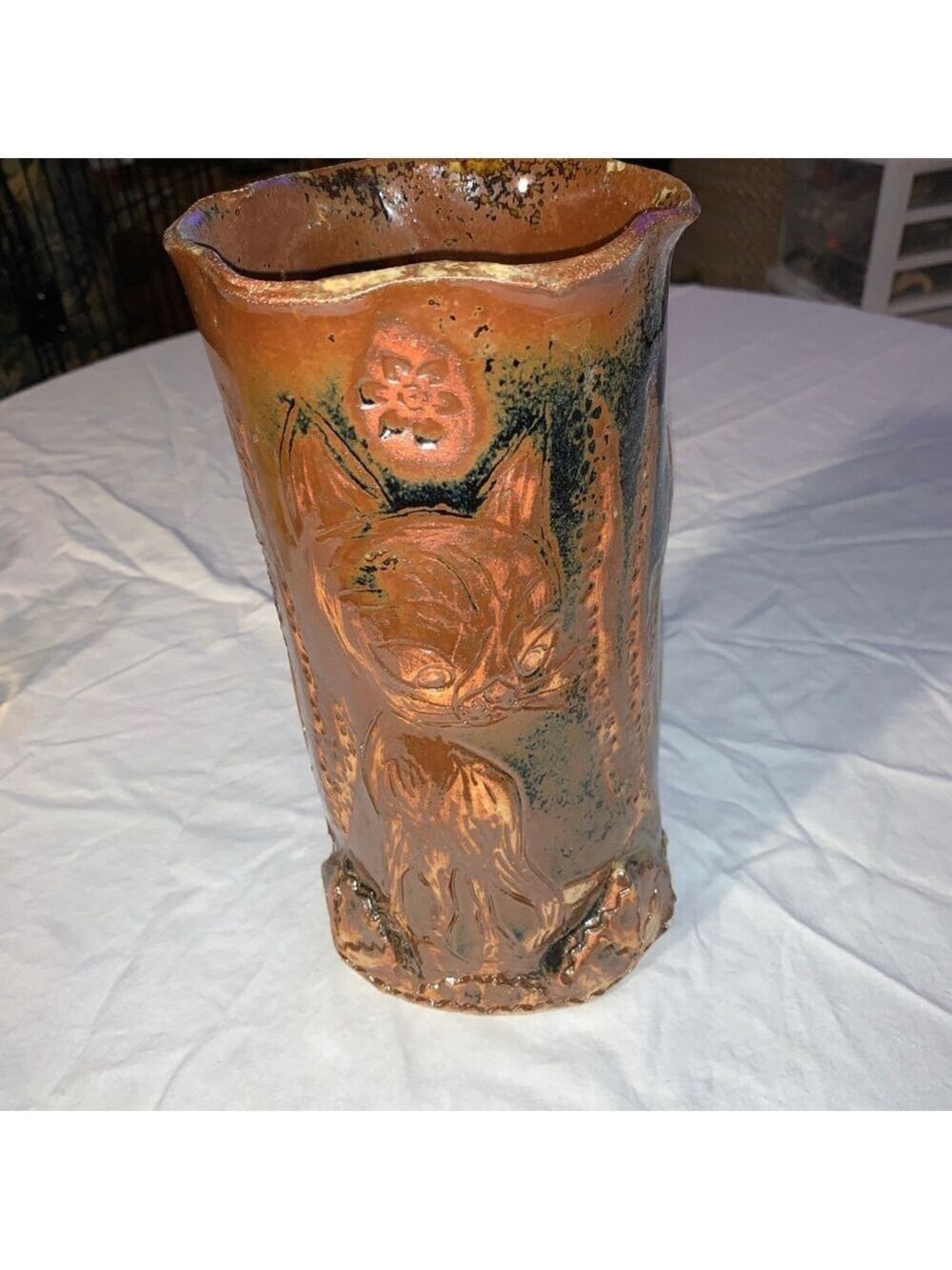 Unbranded Brown Black Cat Embossed Ceramic Vase One Size